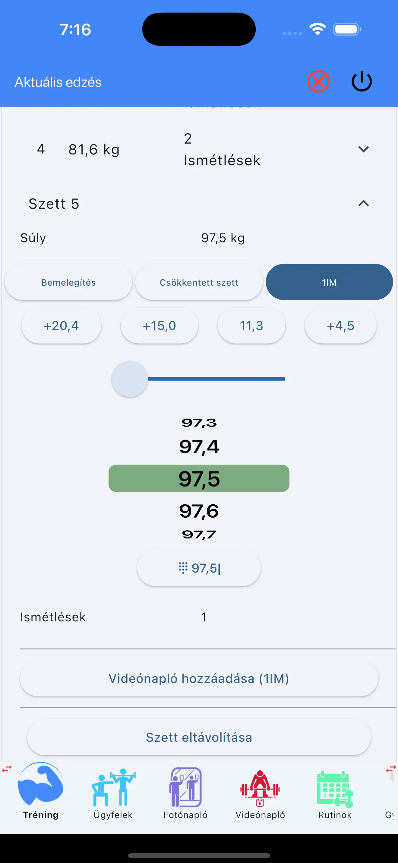 1RM videónapló hozzáadása