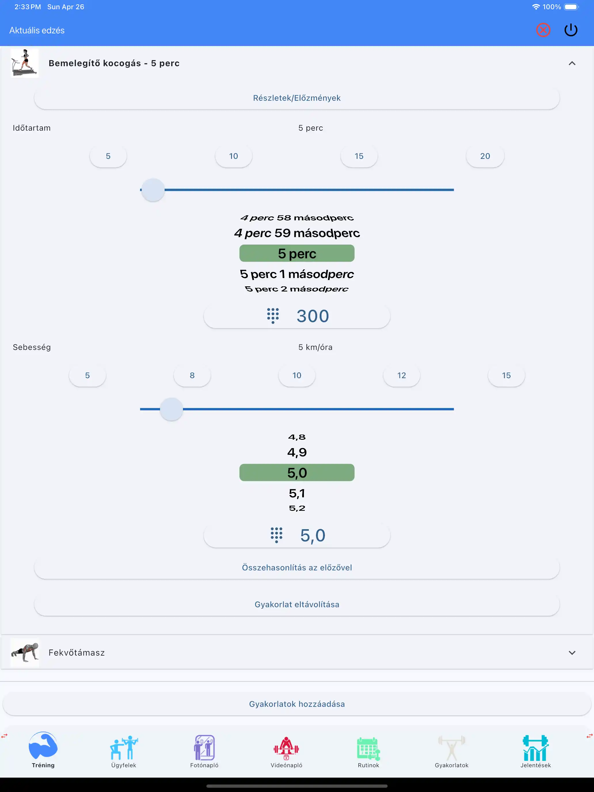 Kardió követés állóképesség tableten