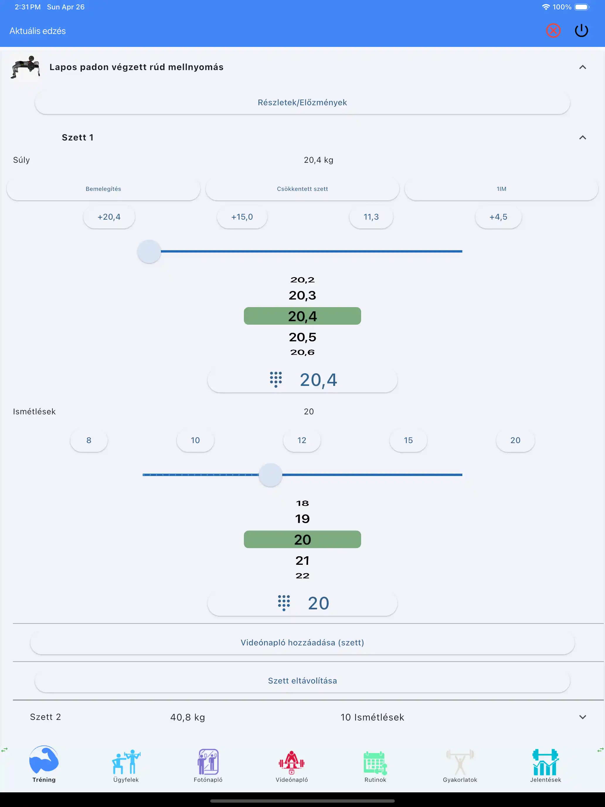 Súlyemelés követés tableten