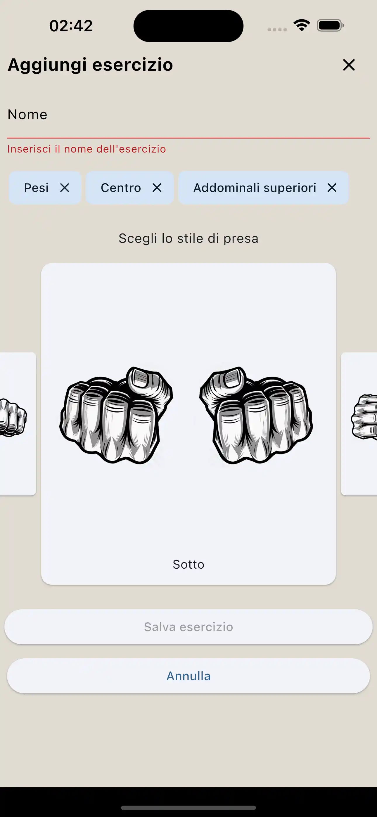 Creazione esercizio impugnatura telefono