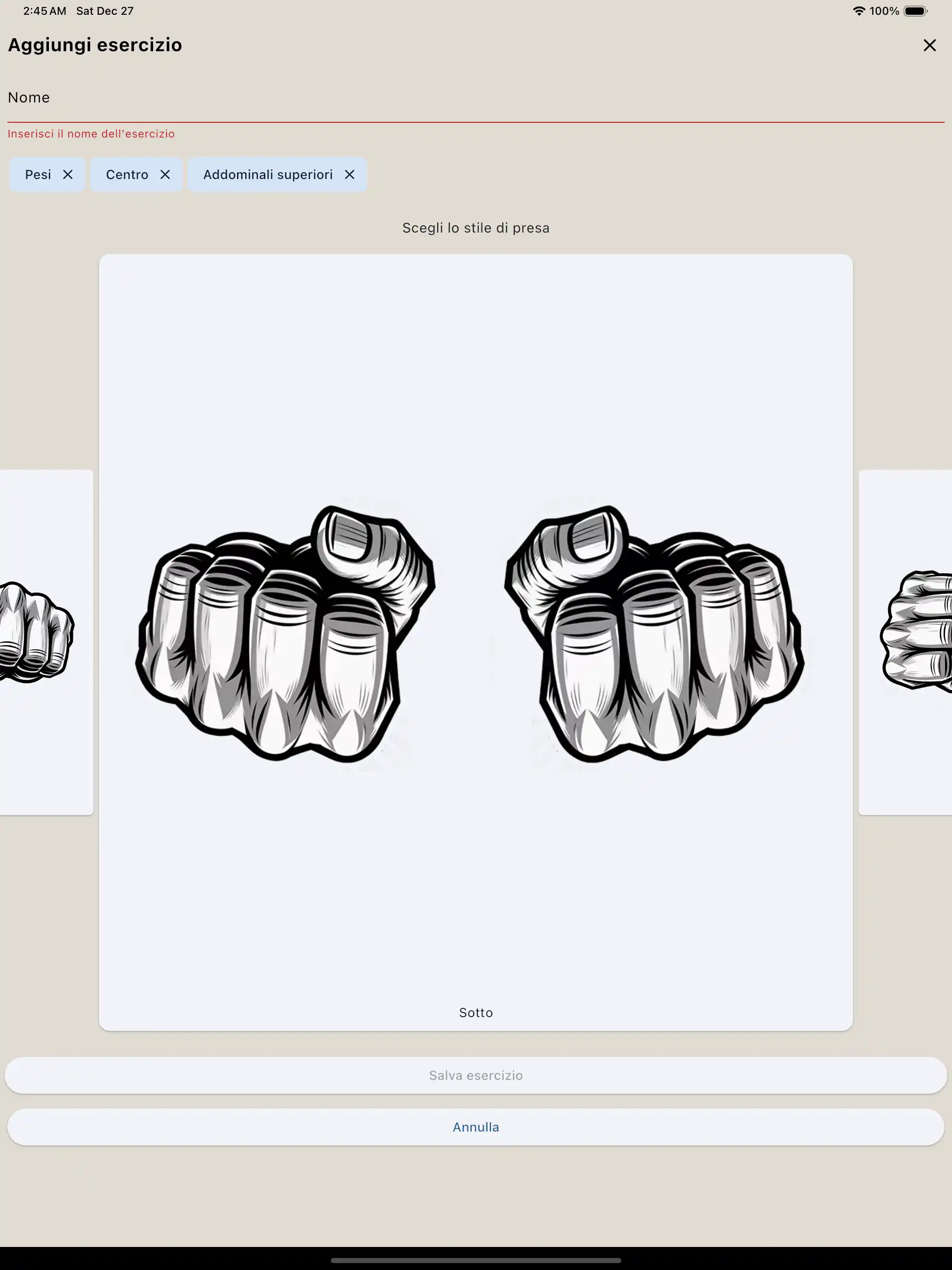 Creazione esercizio grip tablet