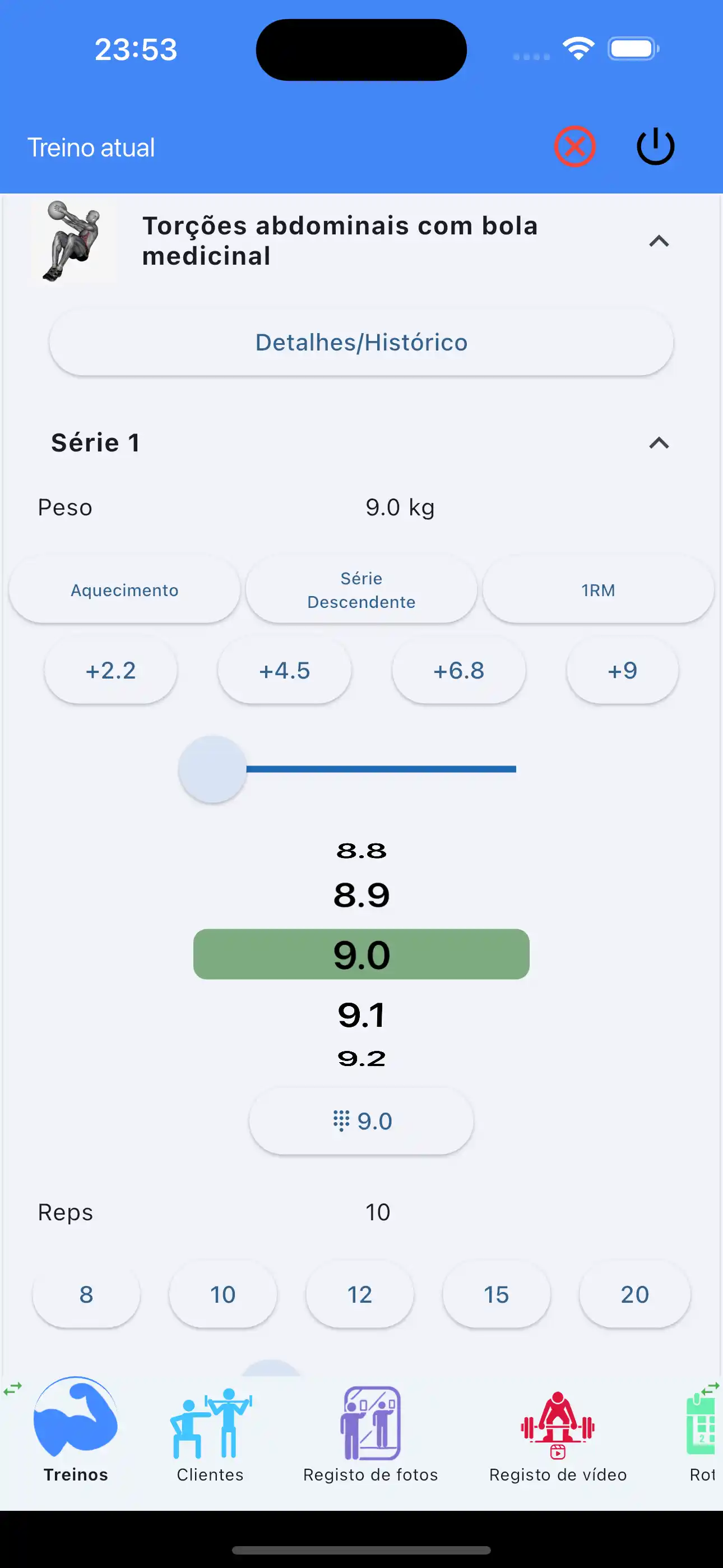 Monitoraggio esercizi con palla medica su telefono