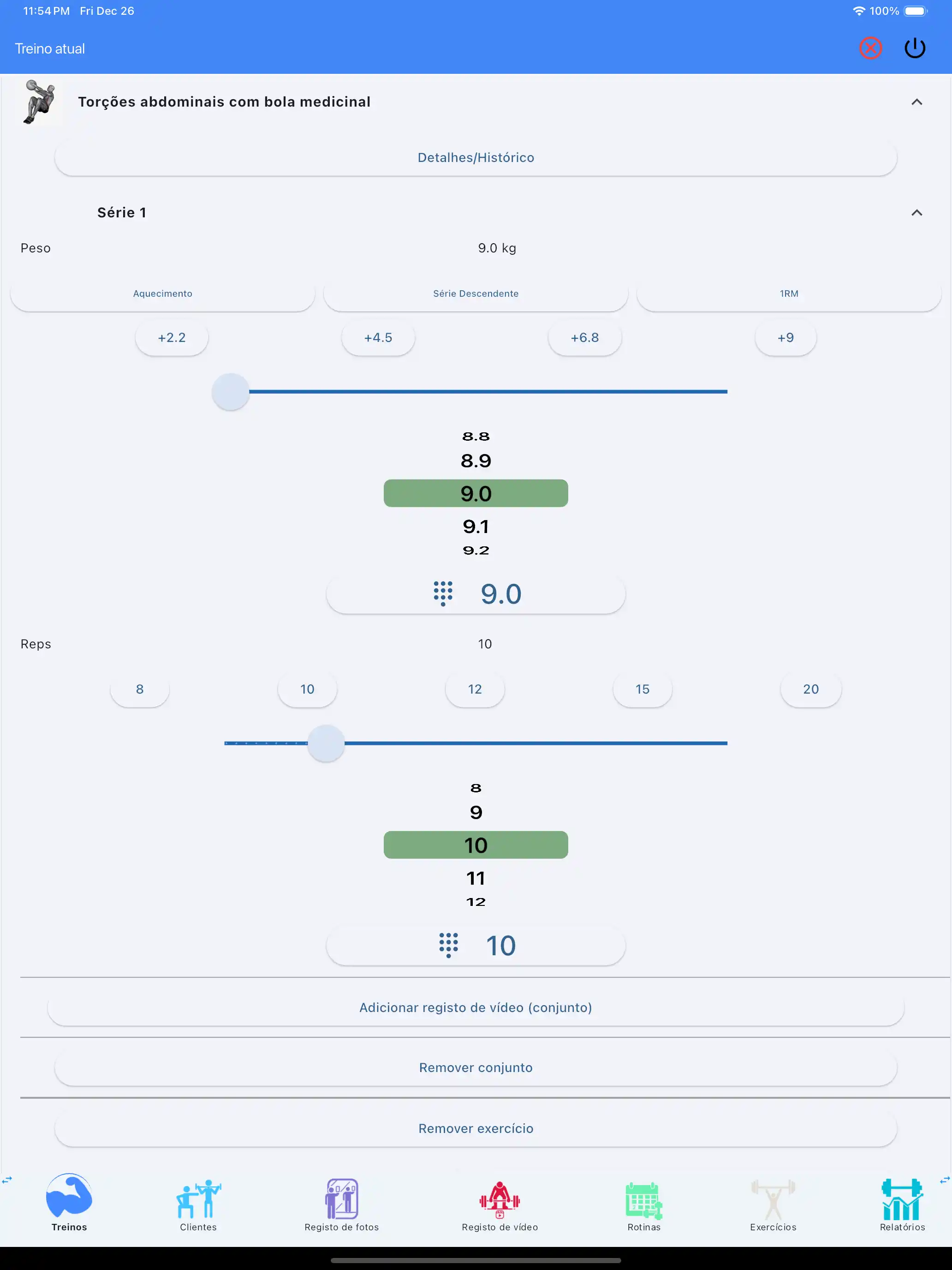 Monitoraggio esercizi con palla medica su tablet iPad