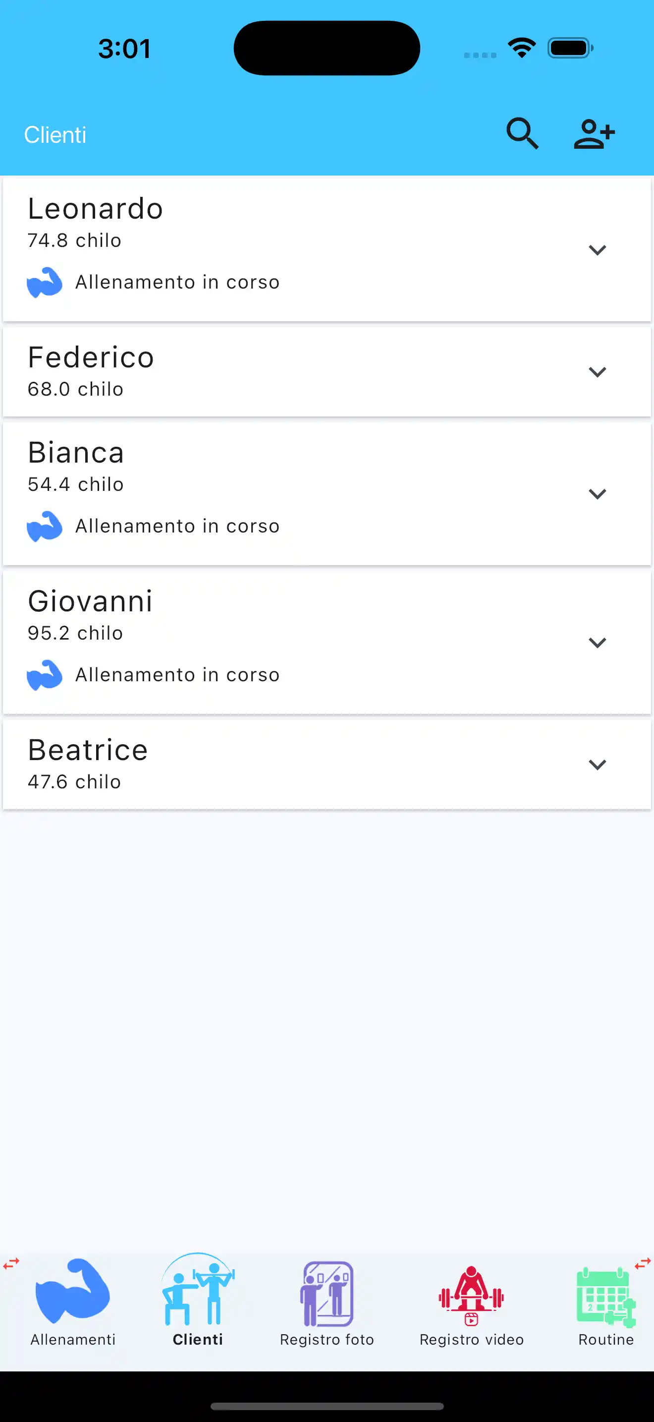 Personal trainers client list phone