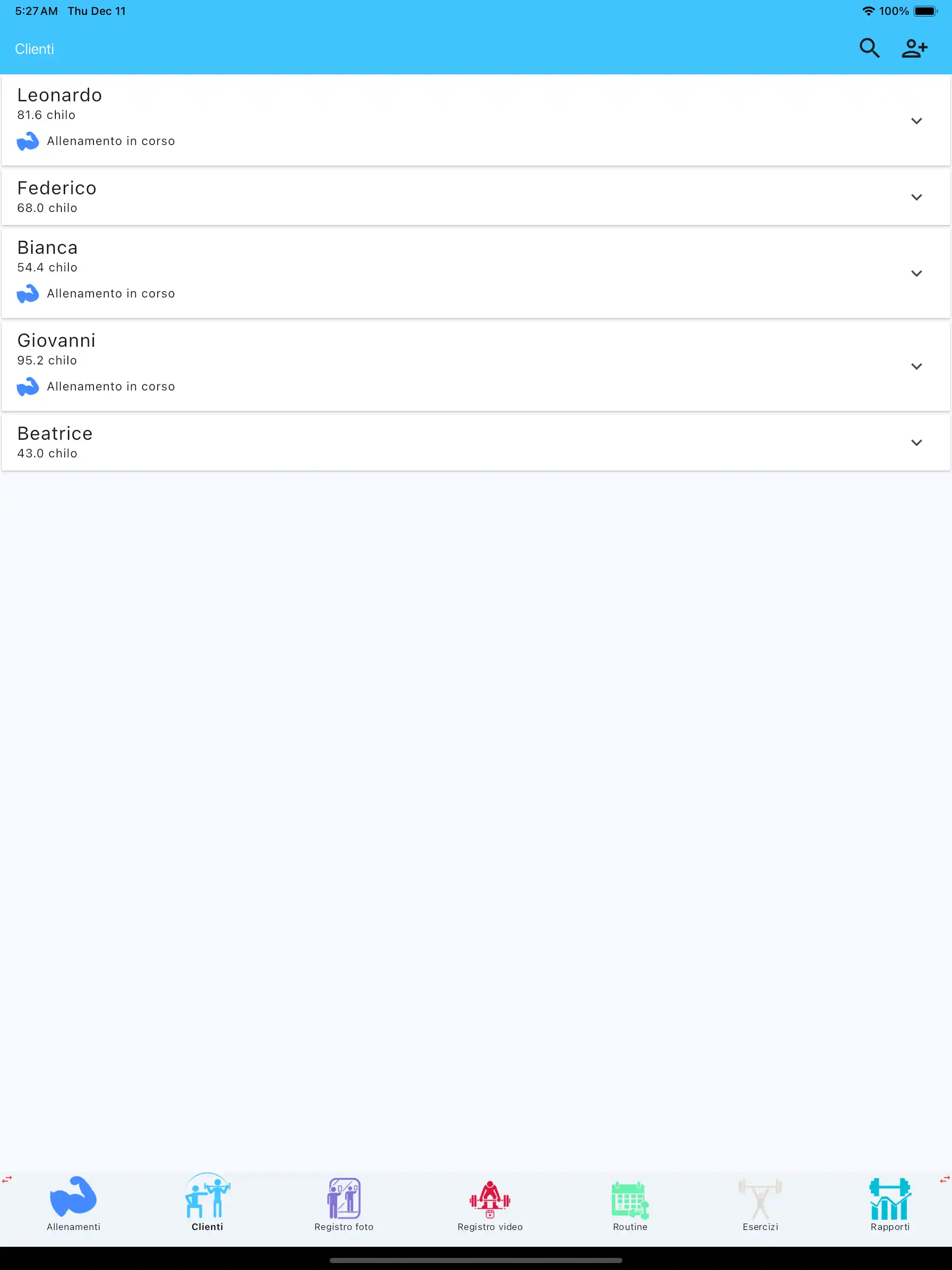 Personal trainers client list phone