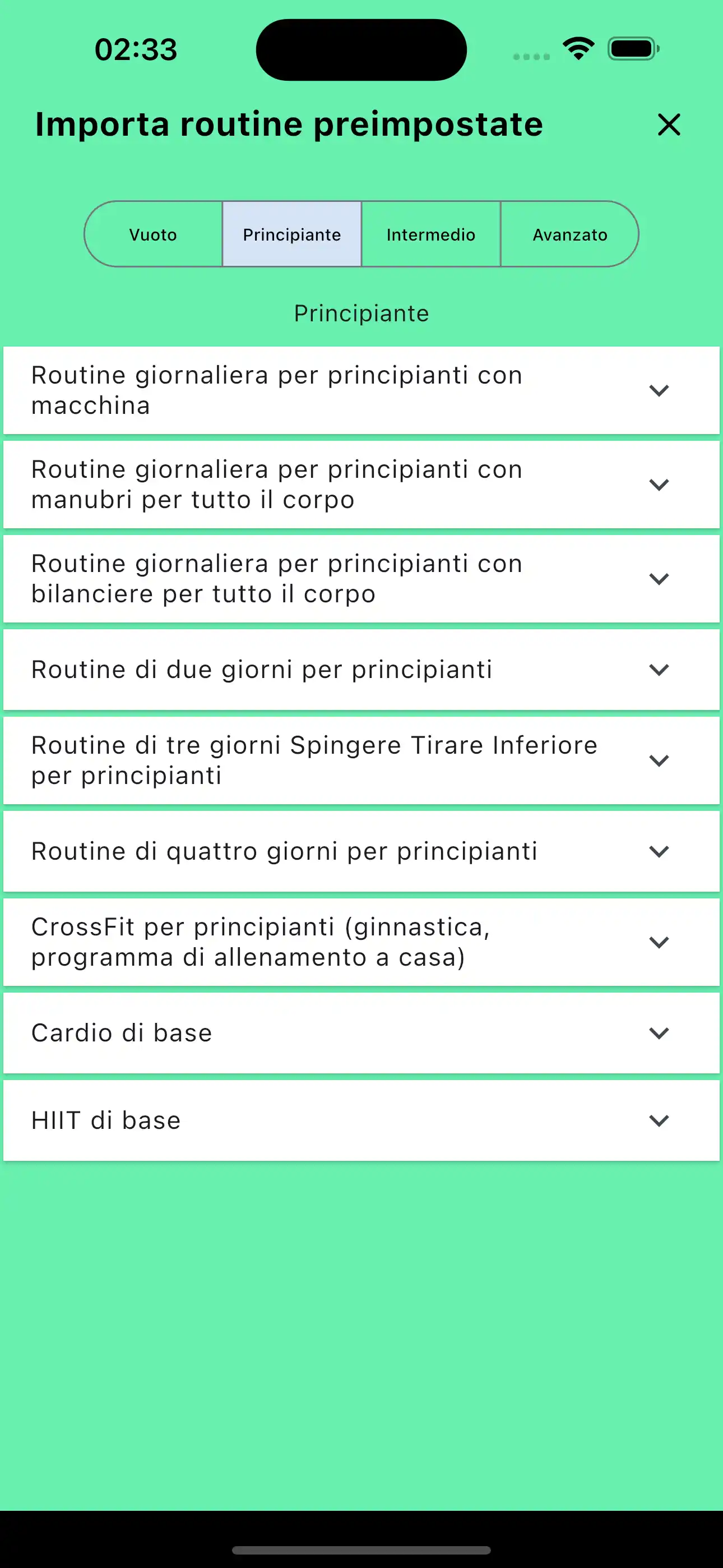 Importazione routine modelli predefiniti telefono