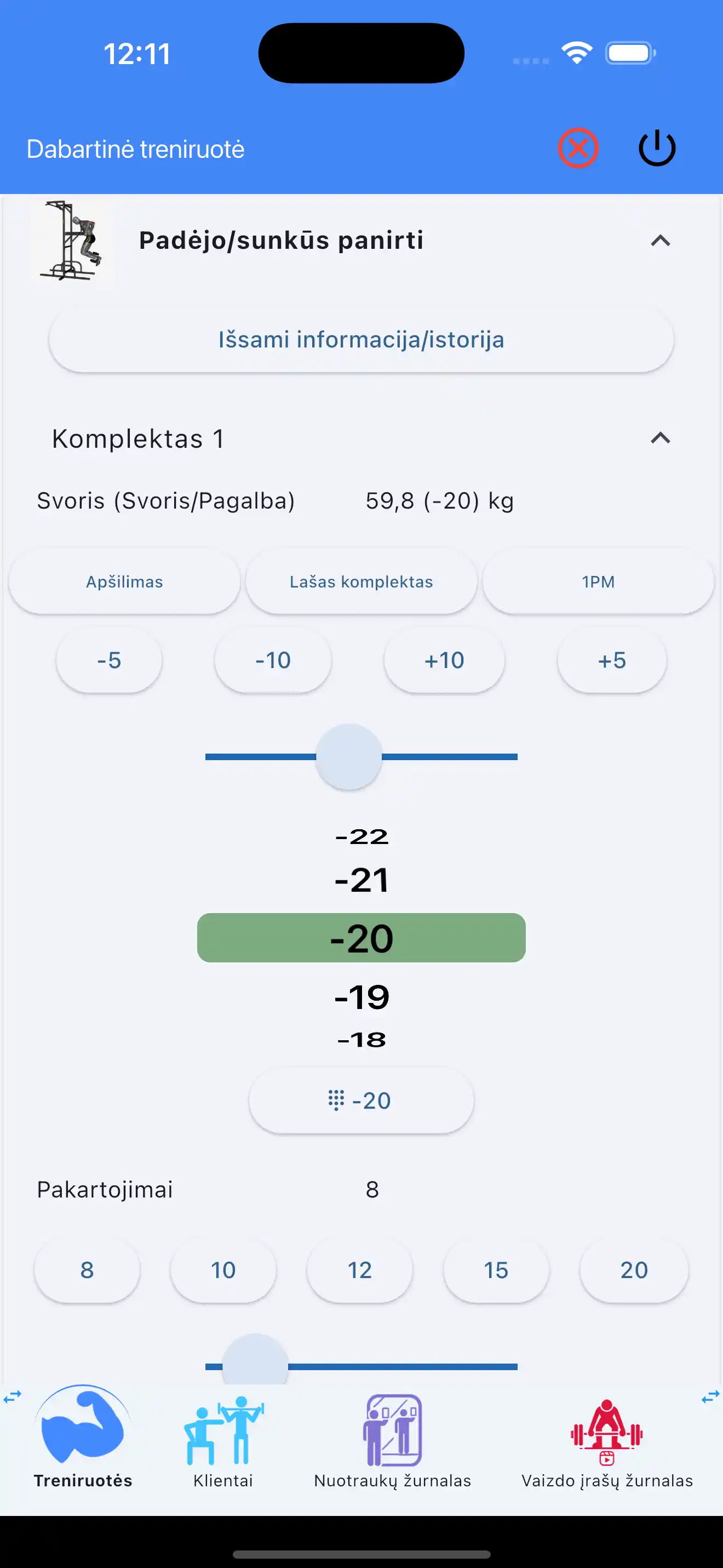 Asistento/svorio pratimų stebėjimas telefonas