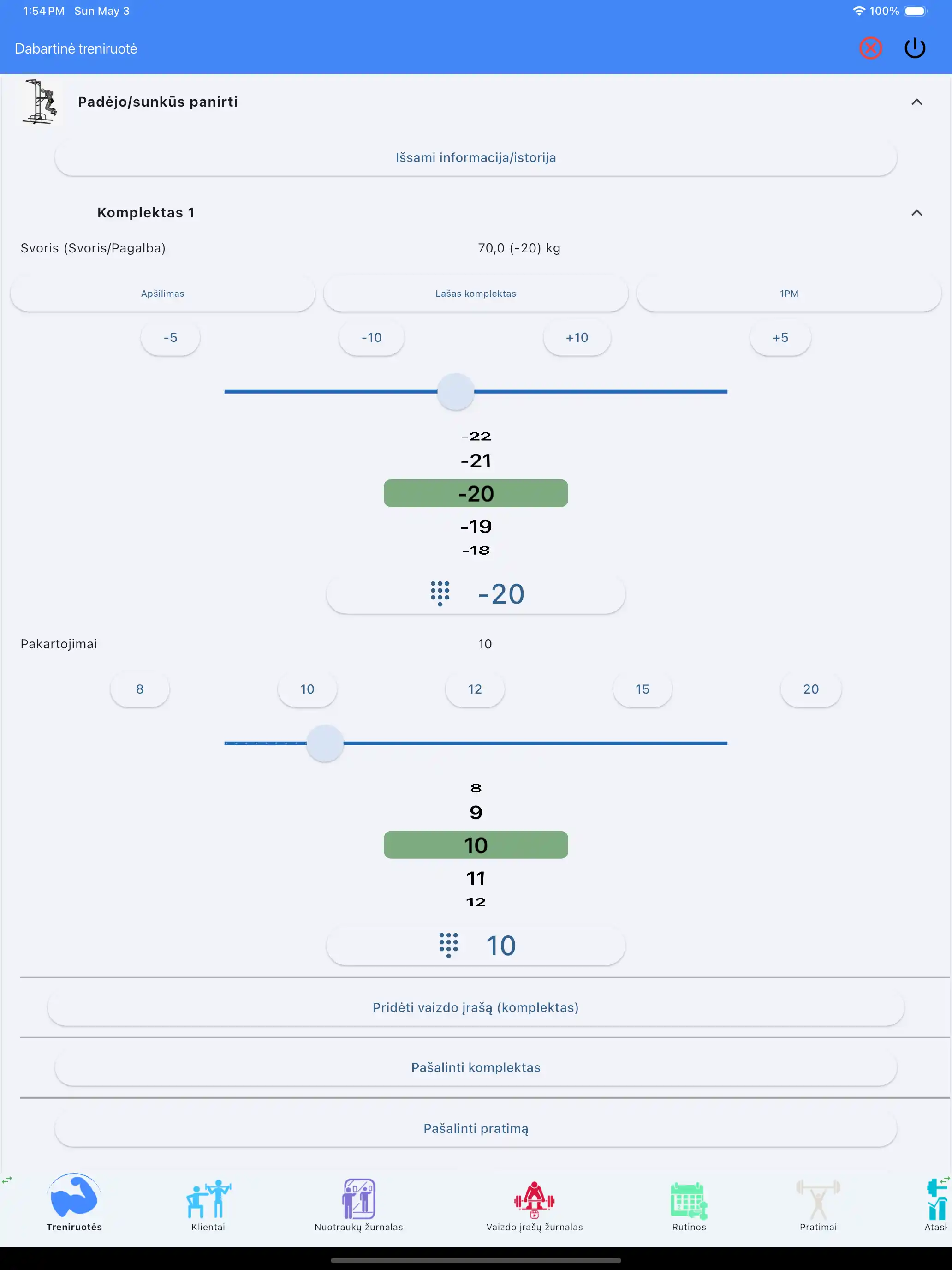 Asistento/svorio pratimų stebėjimas planšetė ipad
