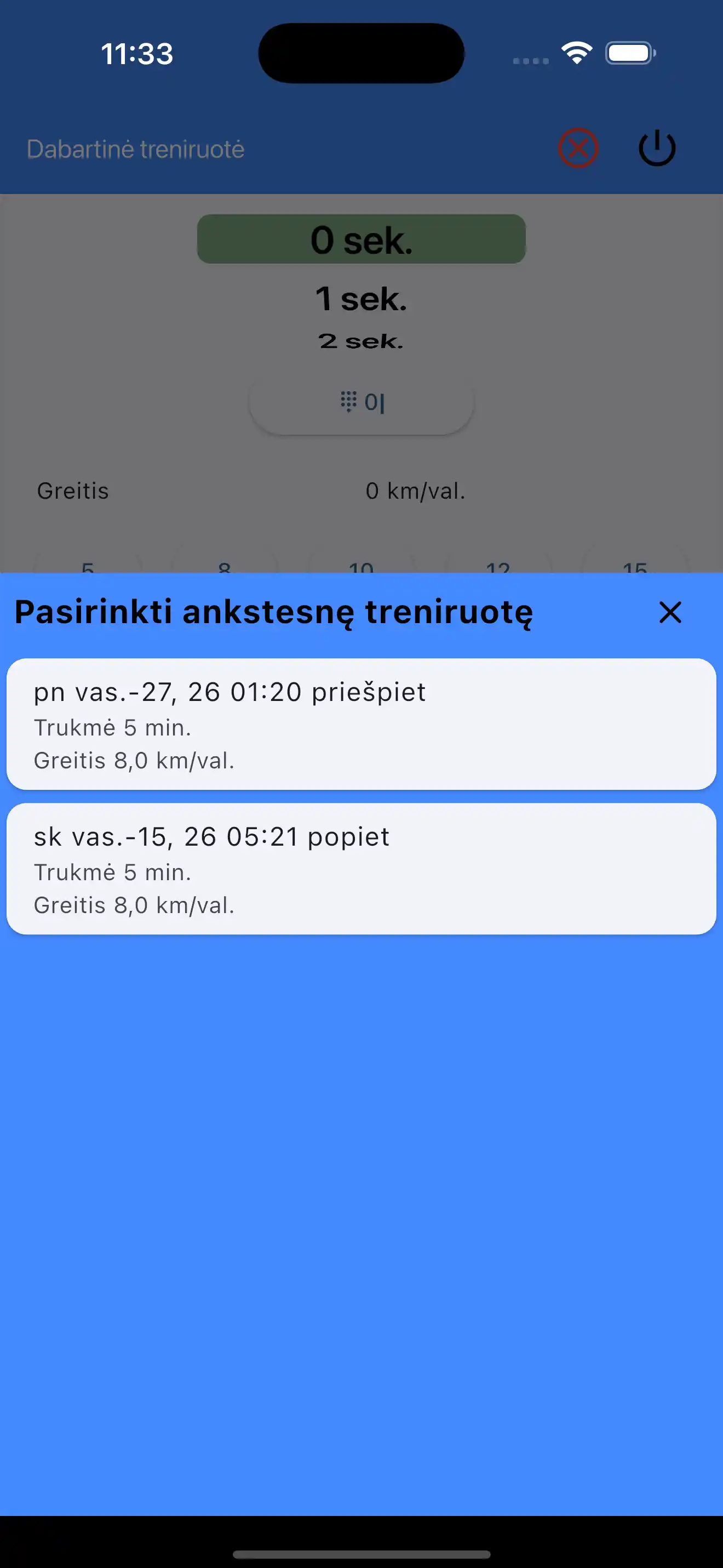 Pasirinkti paskutinius nustatymus kardio ištvermė