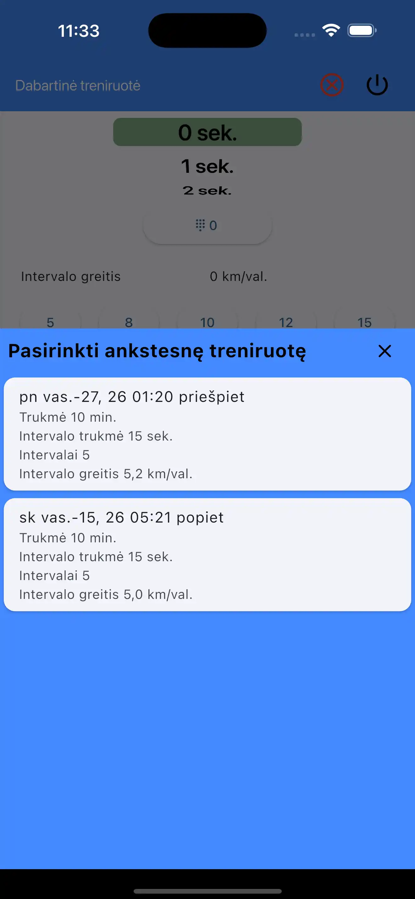 Pasirinkti paskutinius nustatymus kardio intervalai hiit