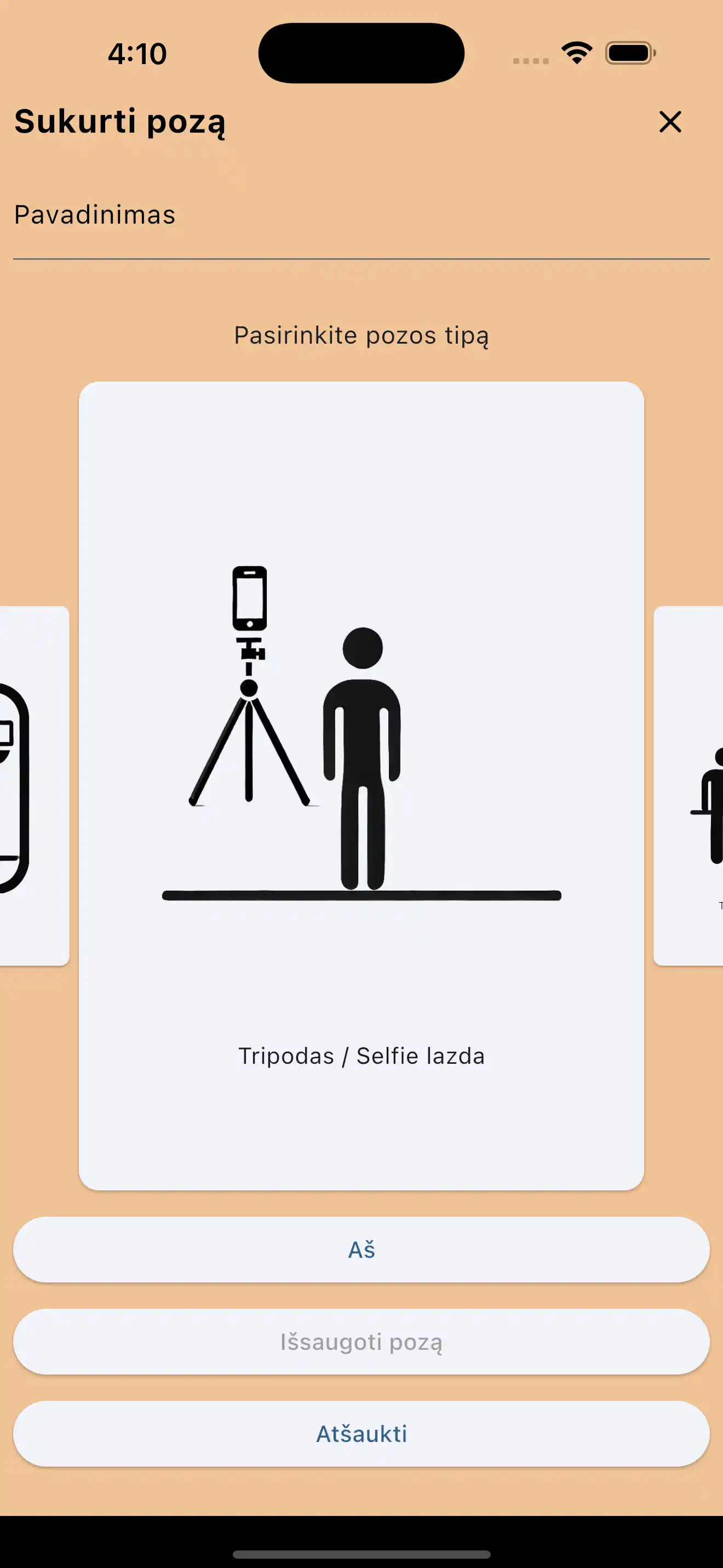 Sukurti asmenukės lazdos pozas