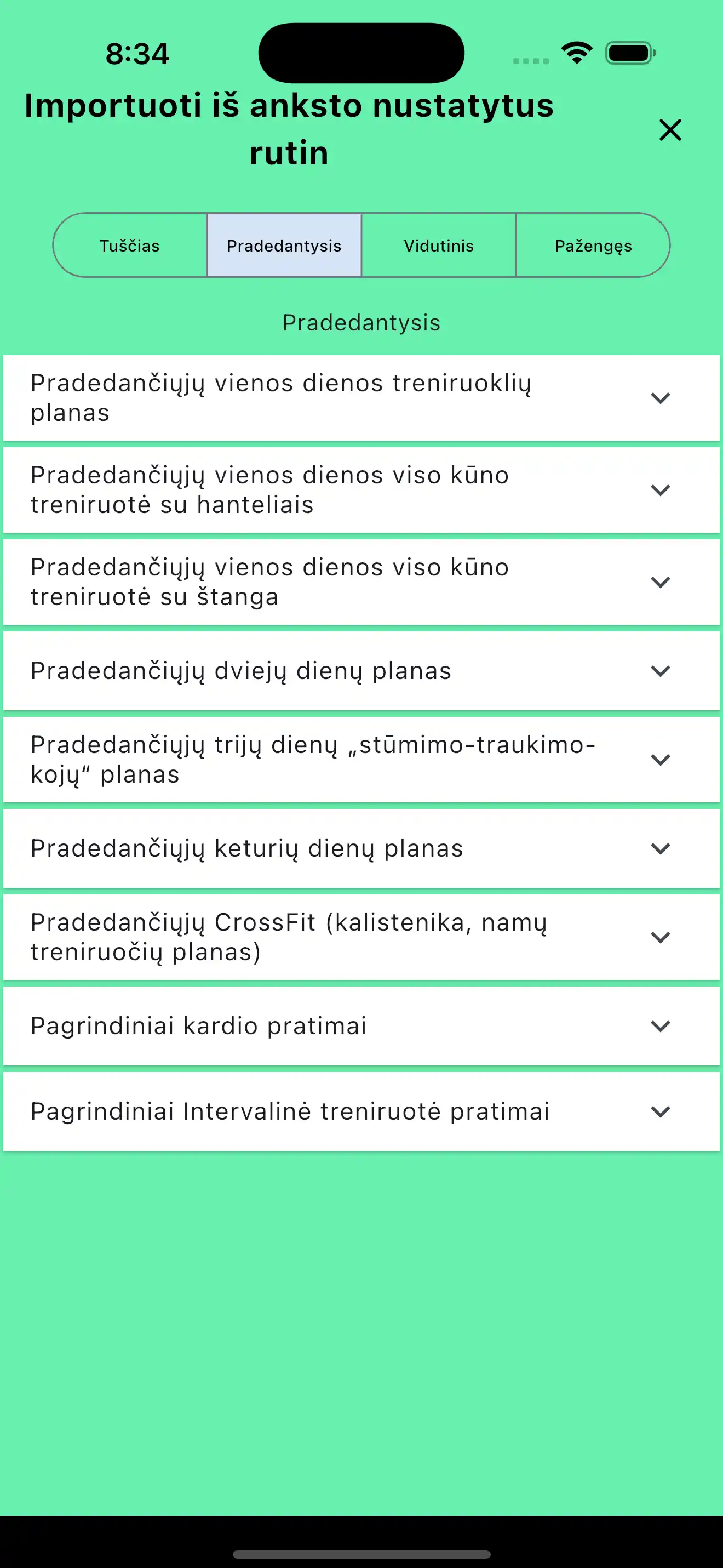 Rutinų importavimas numatytų šablonų telefonas