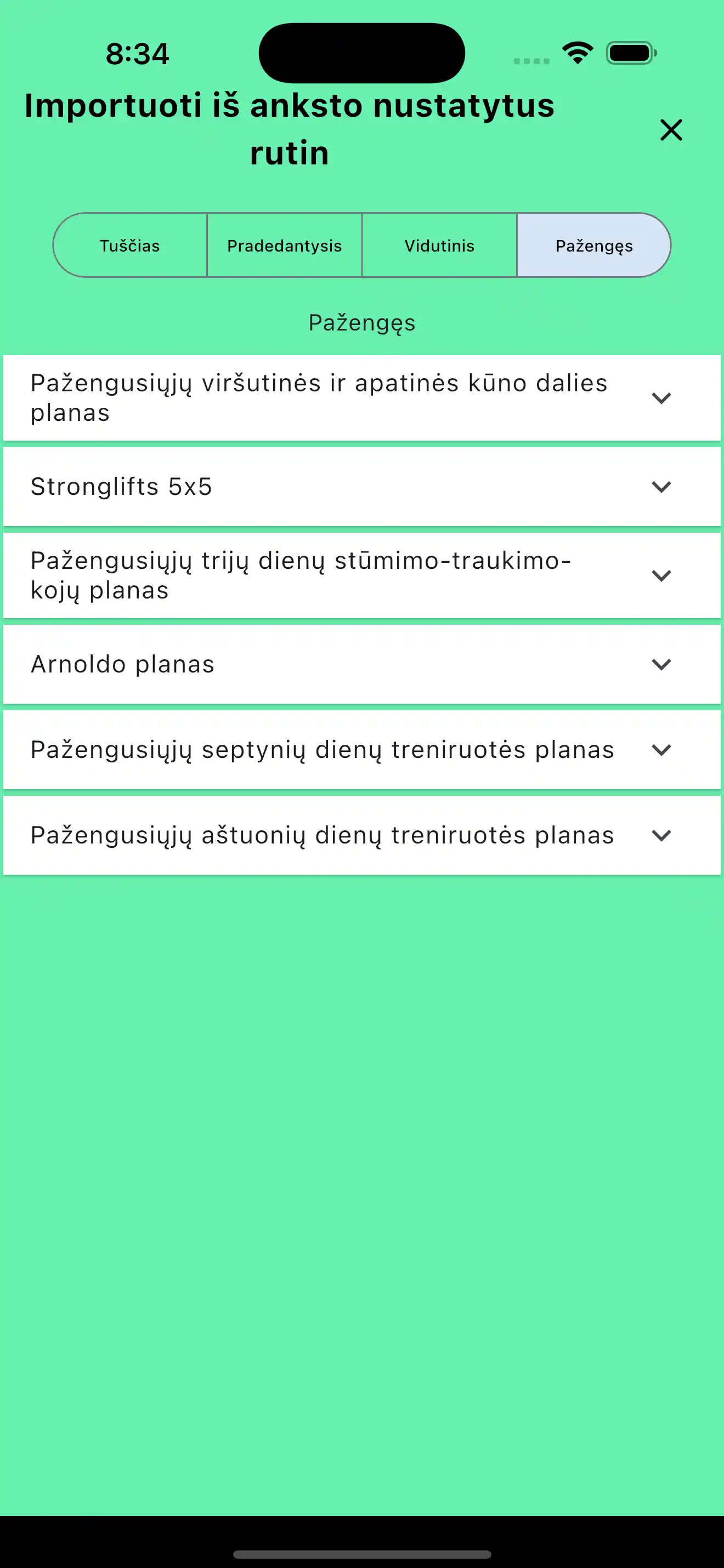 Rutinų importavimas numatytų šablonų telefonas