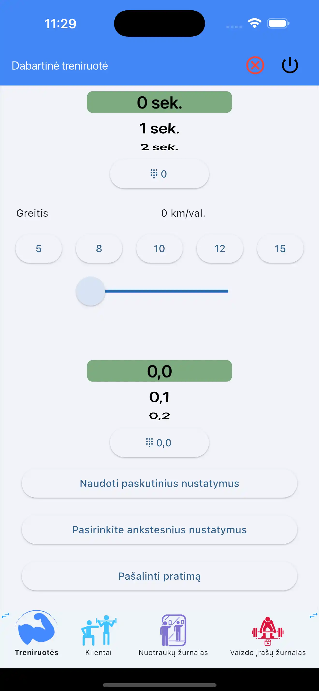 Naudoti paskutinius nustatymus kardio