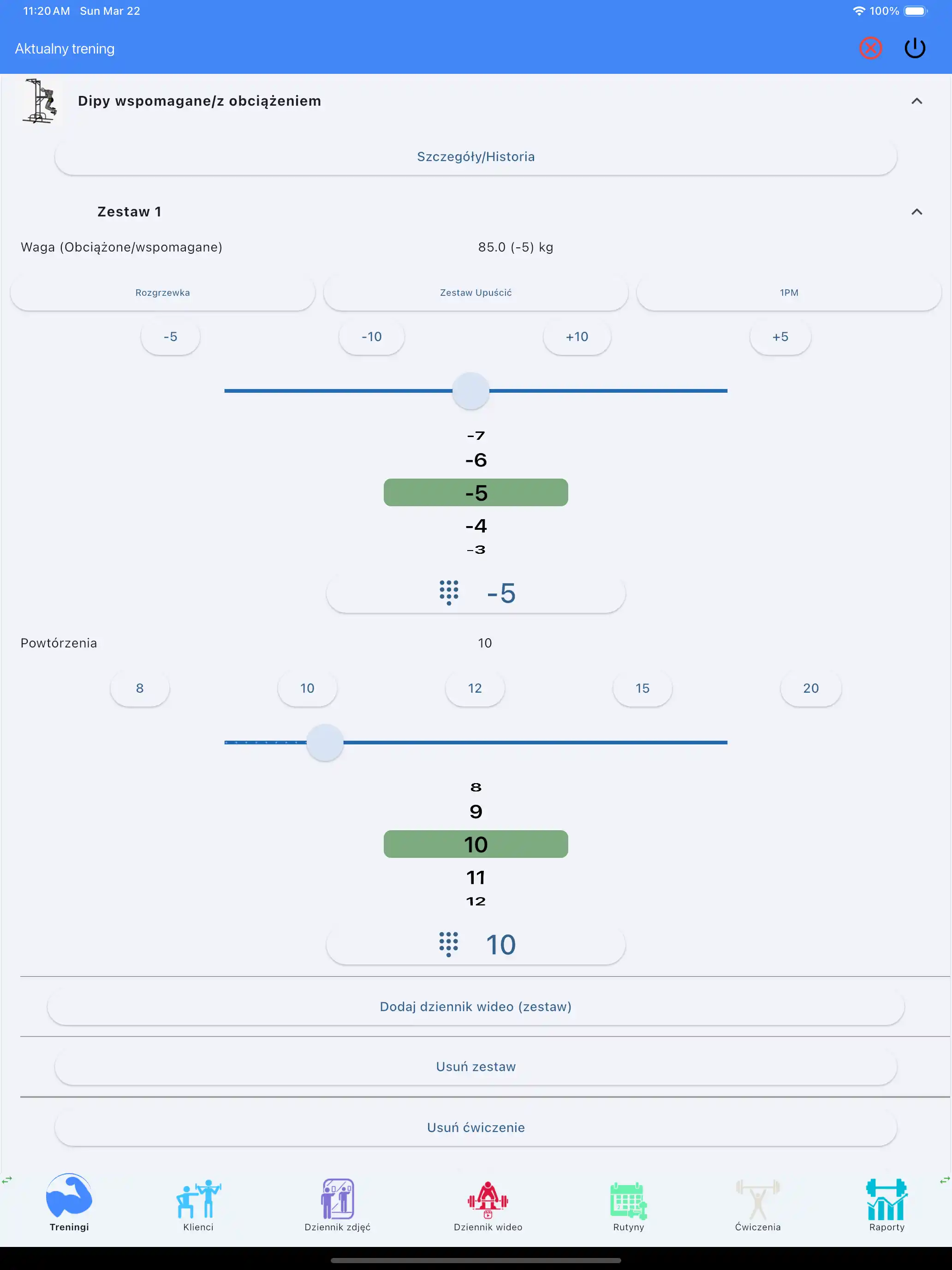 Śledzenie ćwiczeń ze wspomaganiem/ciężarem na tablet / ipad