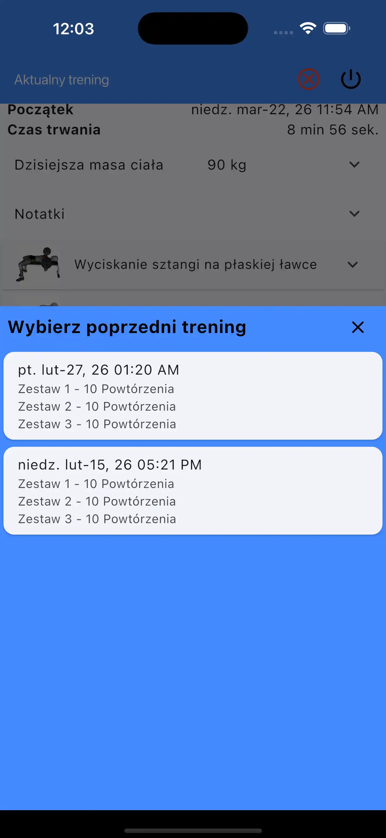 Wybierz ostatnie serie tylko powtórzeń