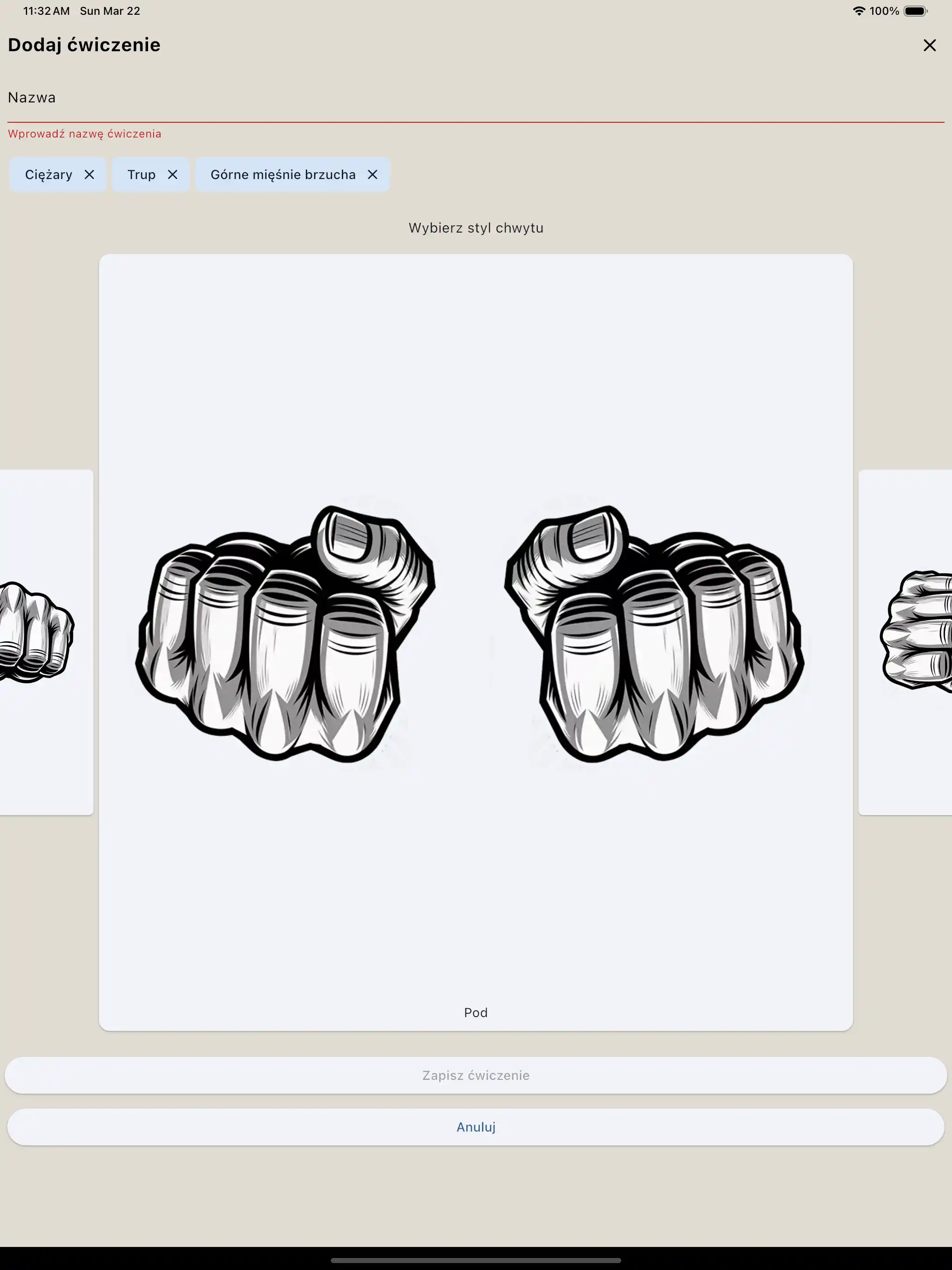 Chwyt przy tworzeniu ćwiczeń na tablet