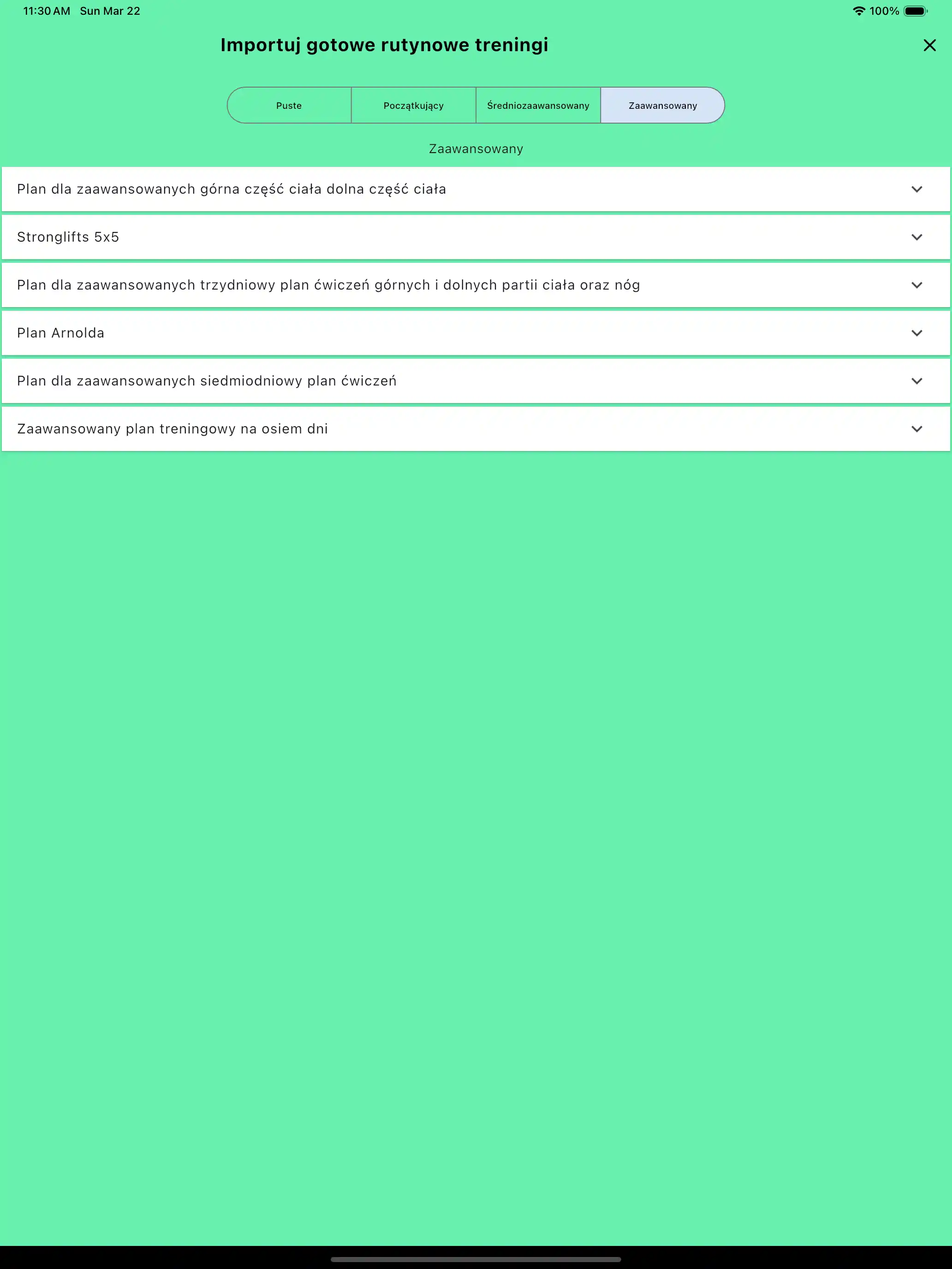 Import rutyn domyślne szablony na tablet
