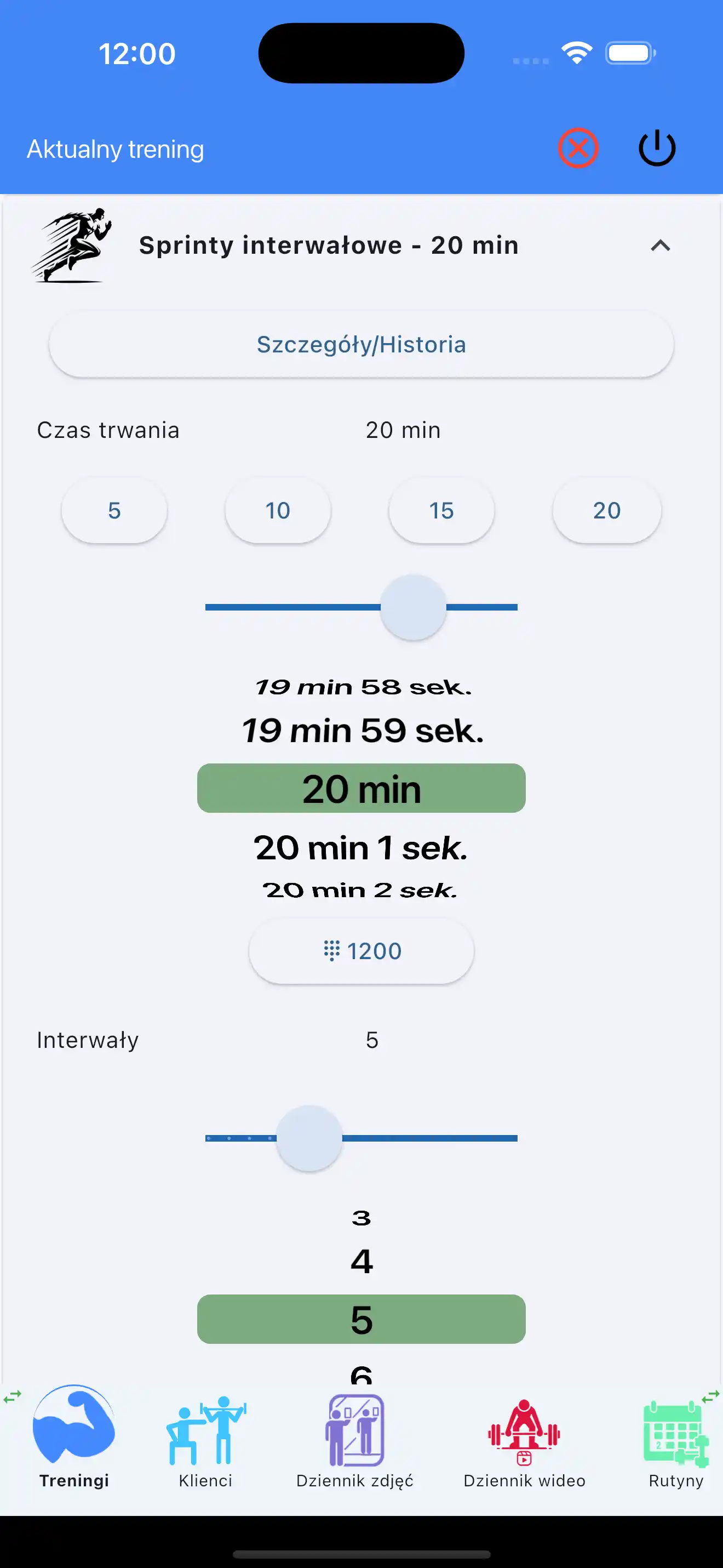 Wprowadzanie jednym palcem interwałów cardio
