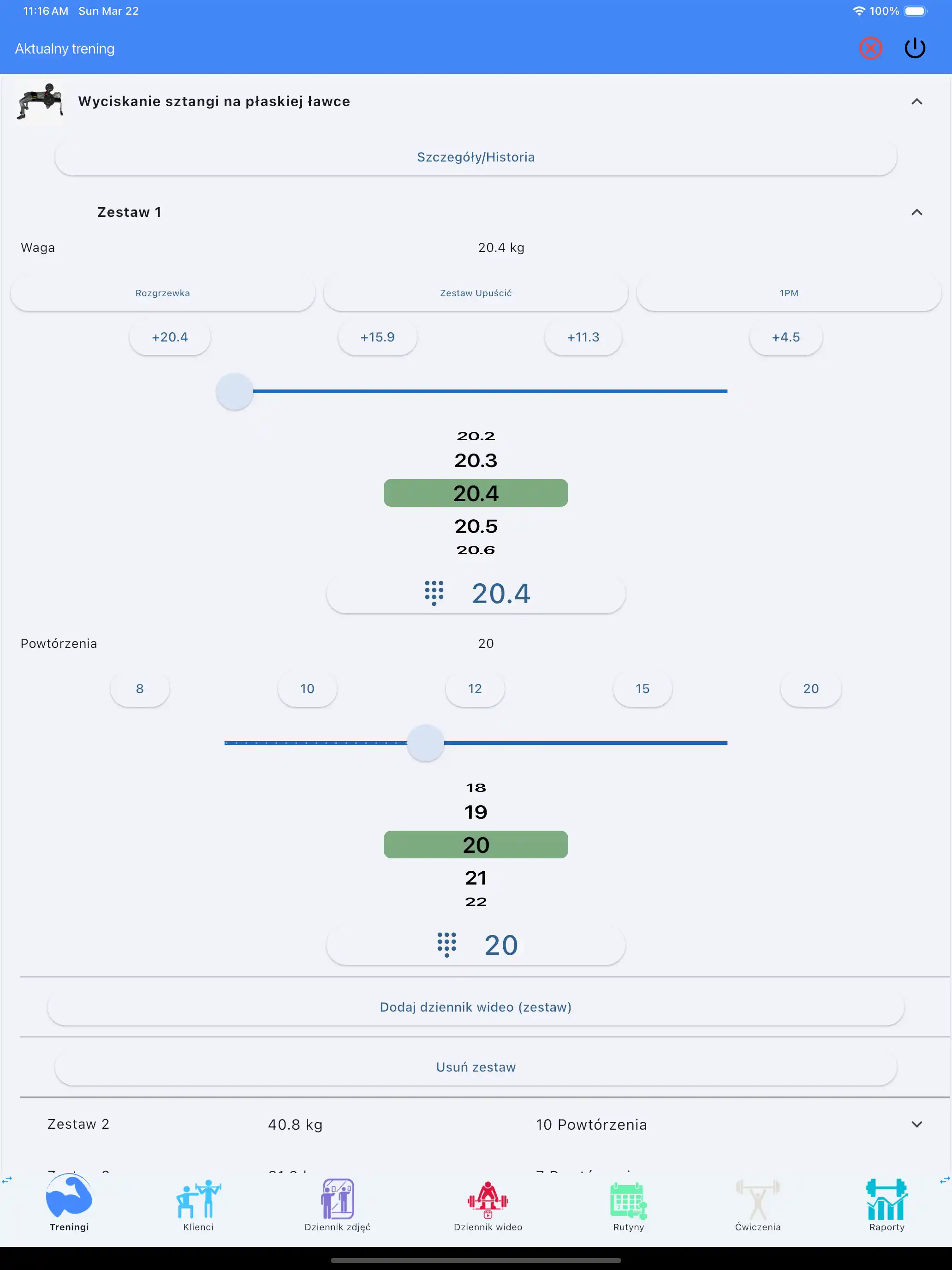 Śledzenie podnoszenia ciężarów na tablet / ipad