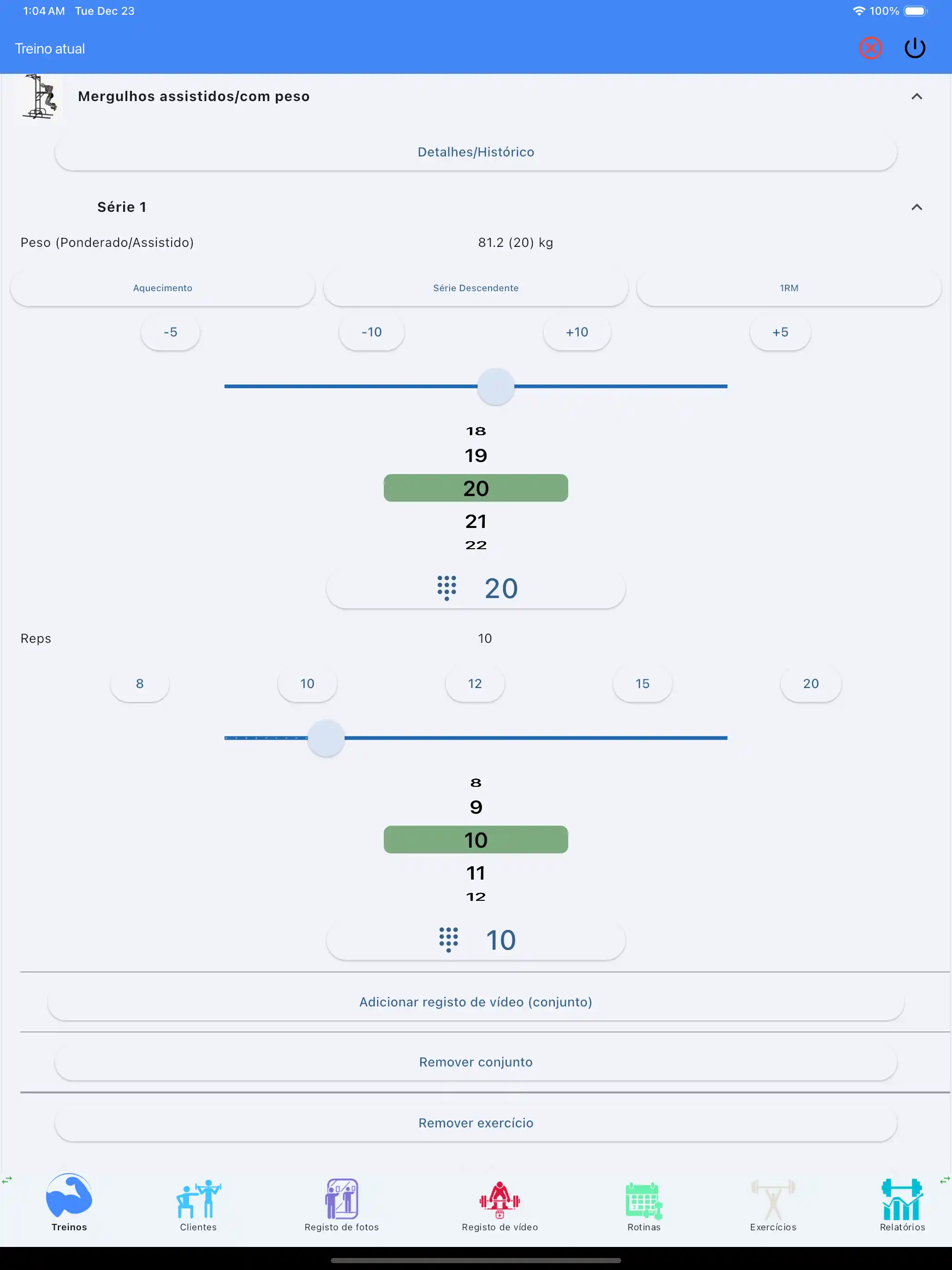 Tablet iPad de monitoramento de exercícios assistidos/pesados