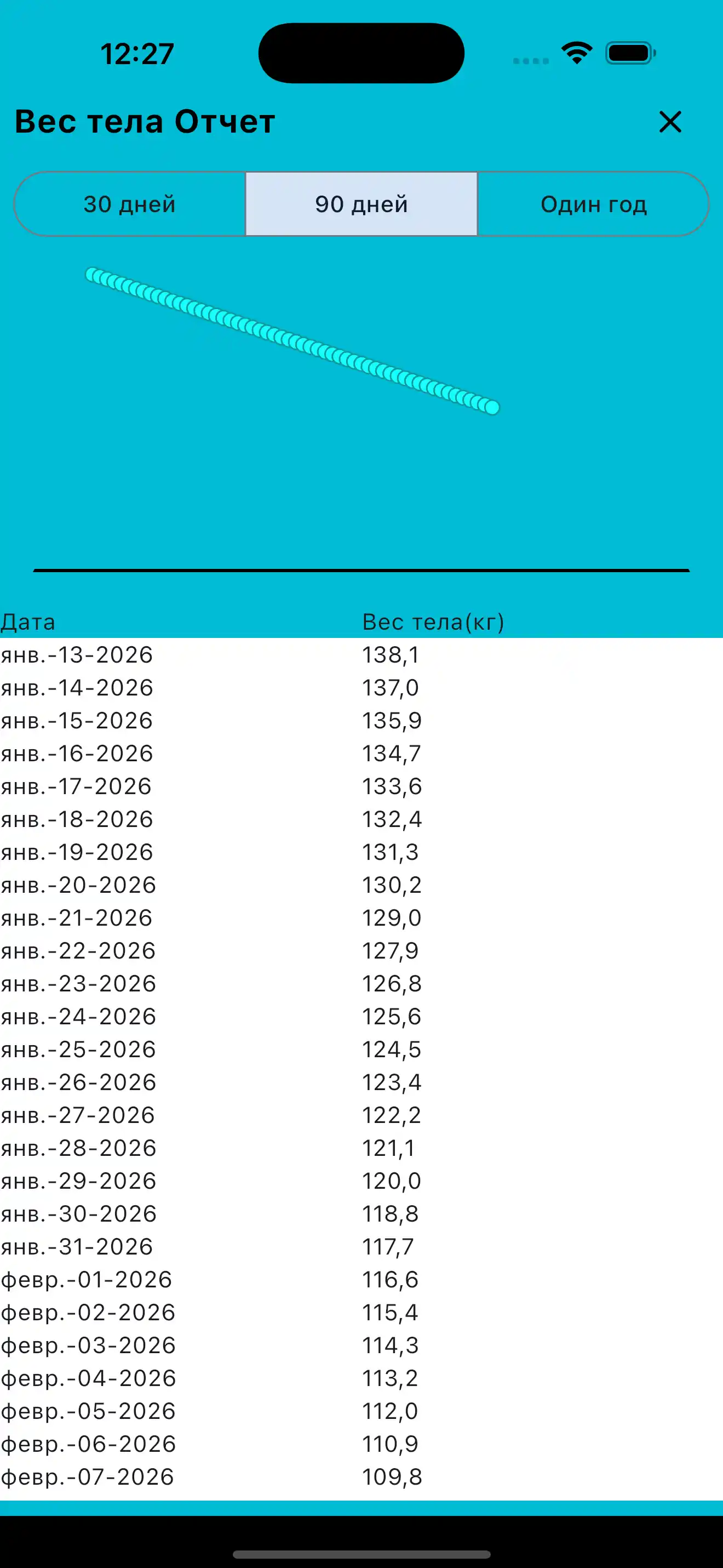Отчет по весу на телефоне