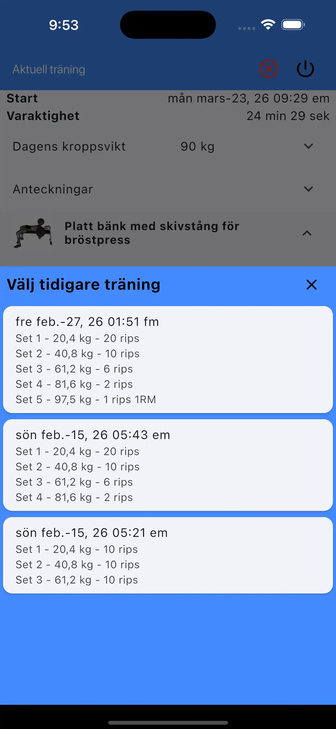 Välj senaste set styrketräning
