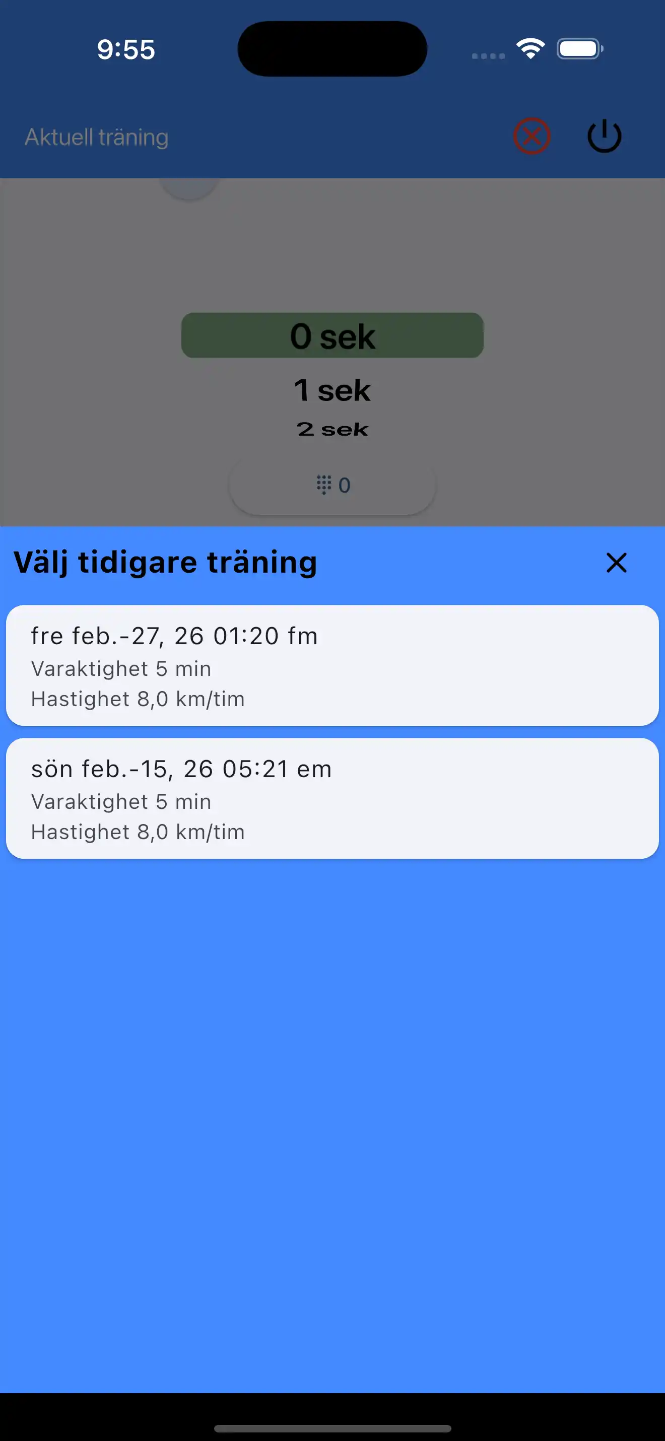 Välj senaste inställningar konditionsuppvärmning
