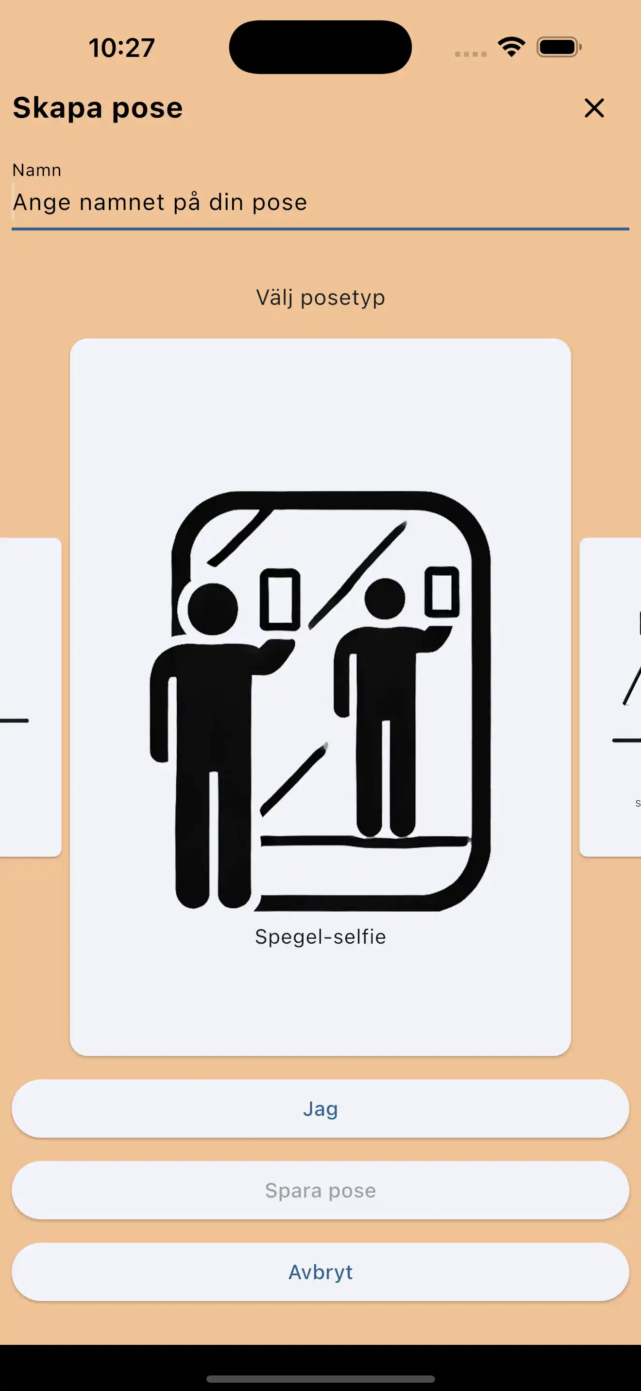 Skapa selfiespegel-poser