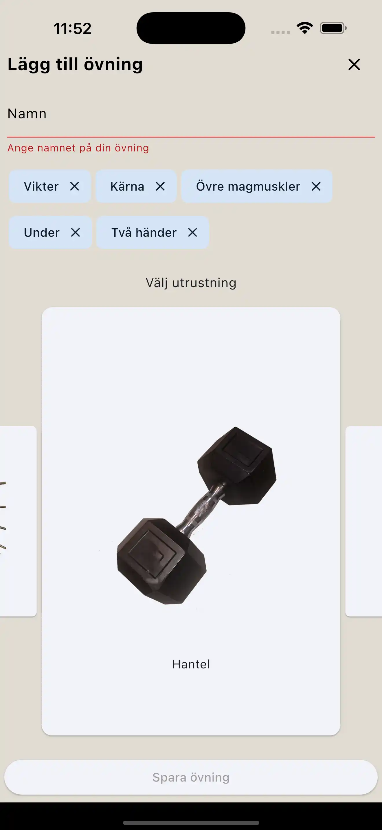 Övningsskapande utrustning telefon