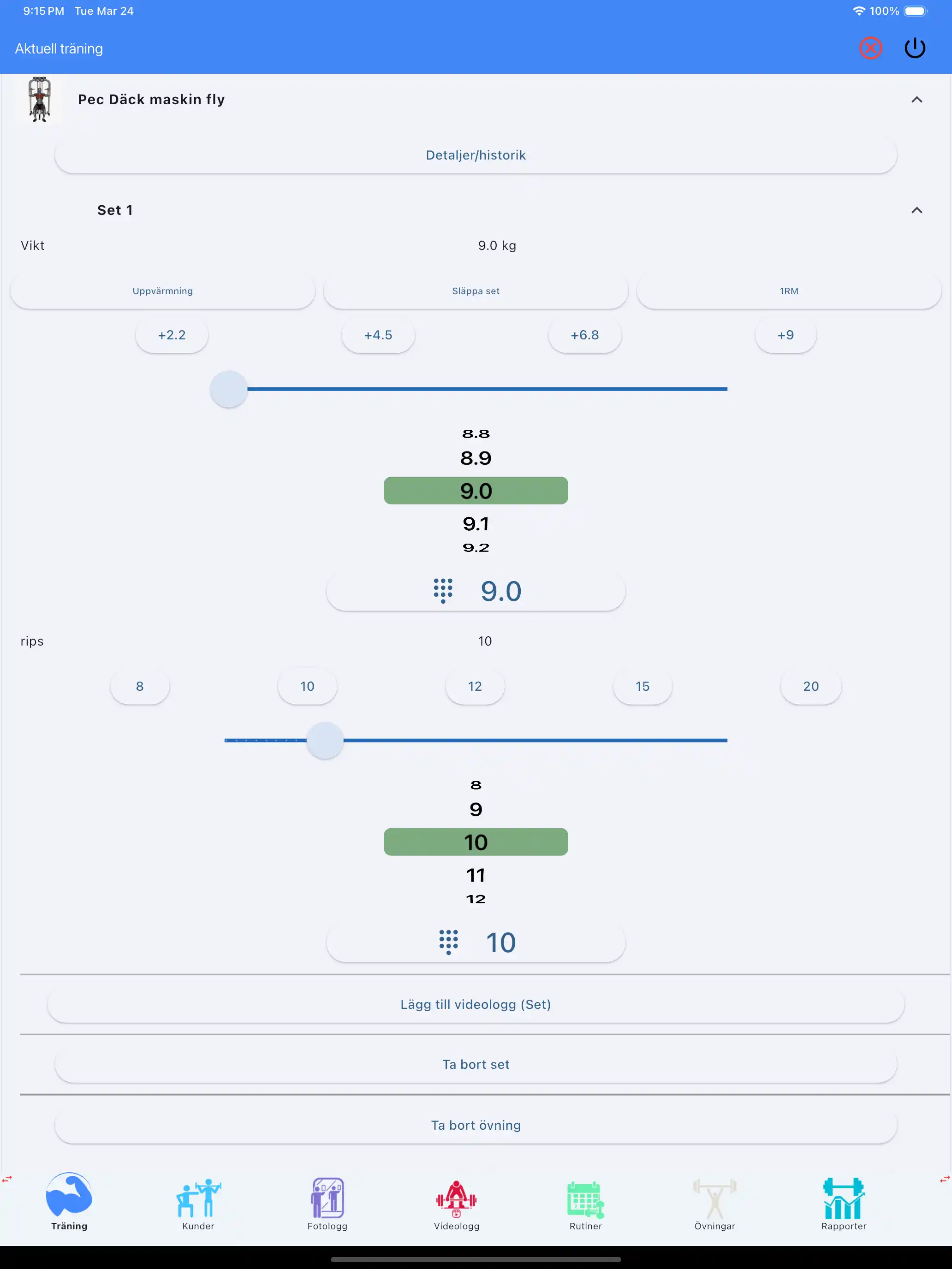 Viktmagasinsmaskin övning spårning surfplatta ipad