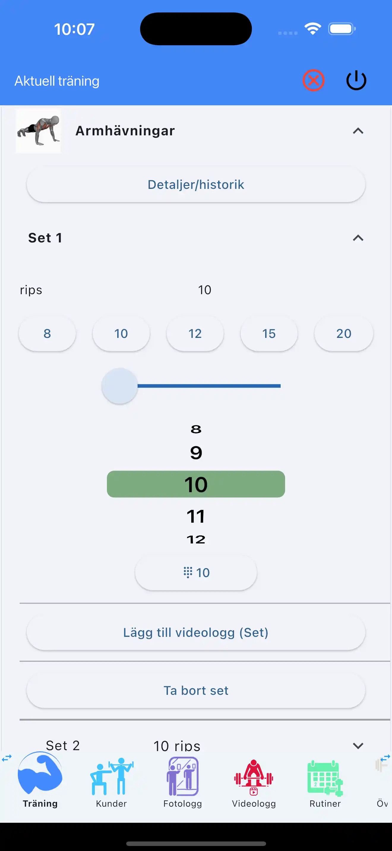 Spårning av endast reps crossfit calisthenics på telefon