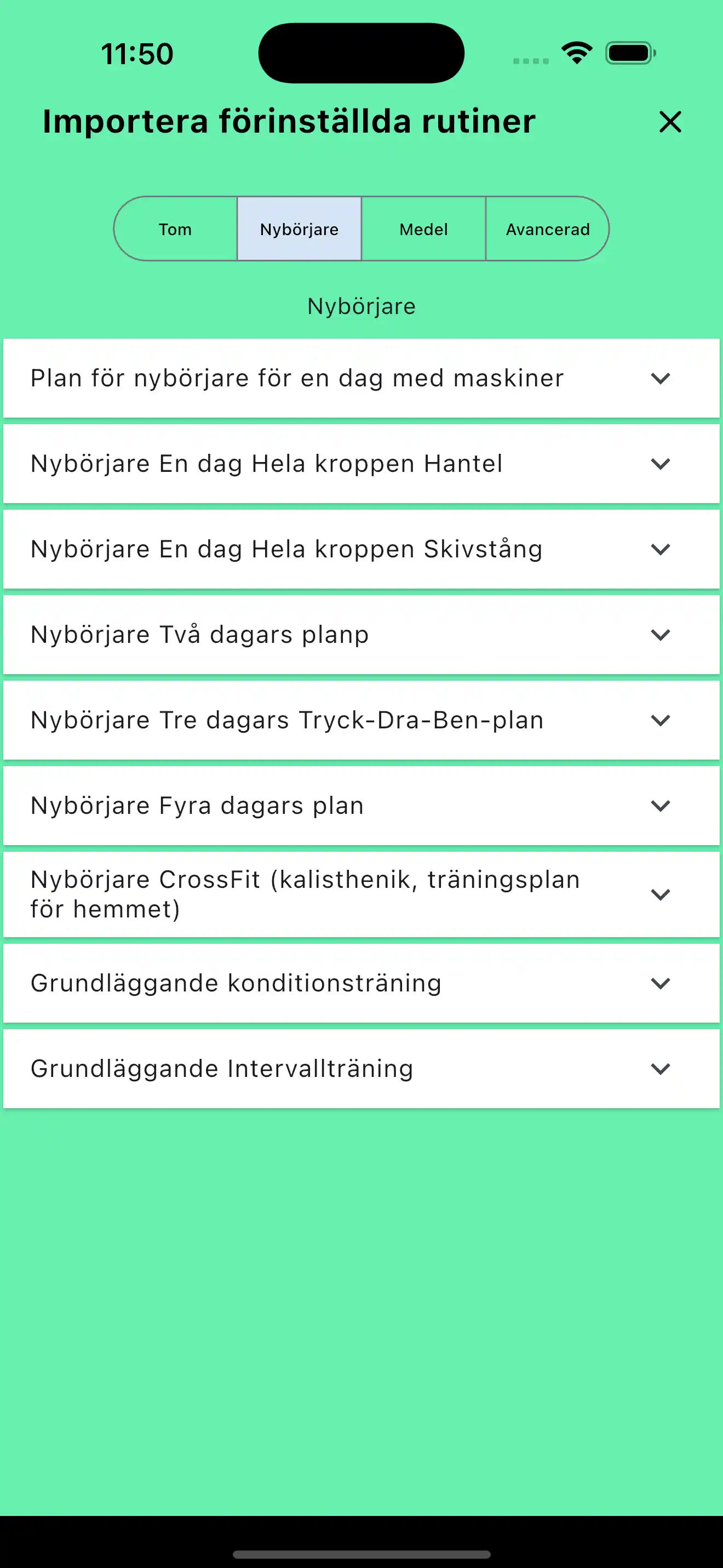 Importera standardmallar på telefon