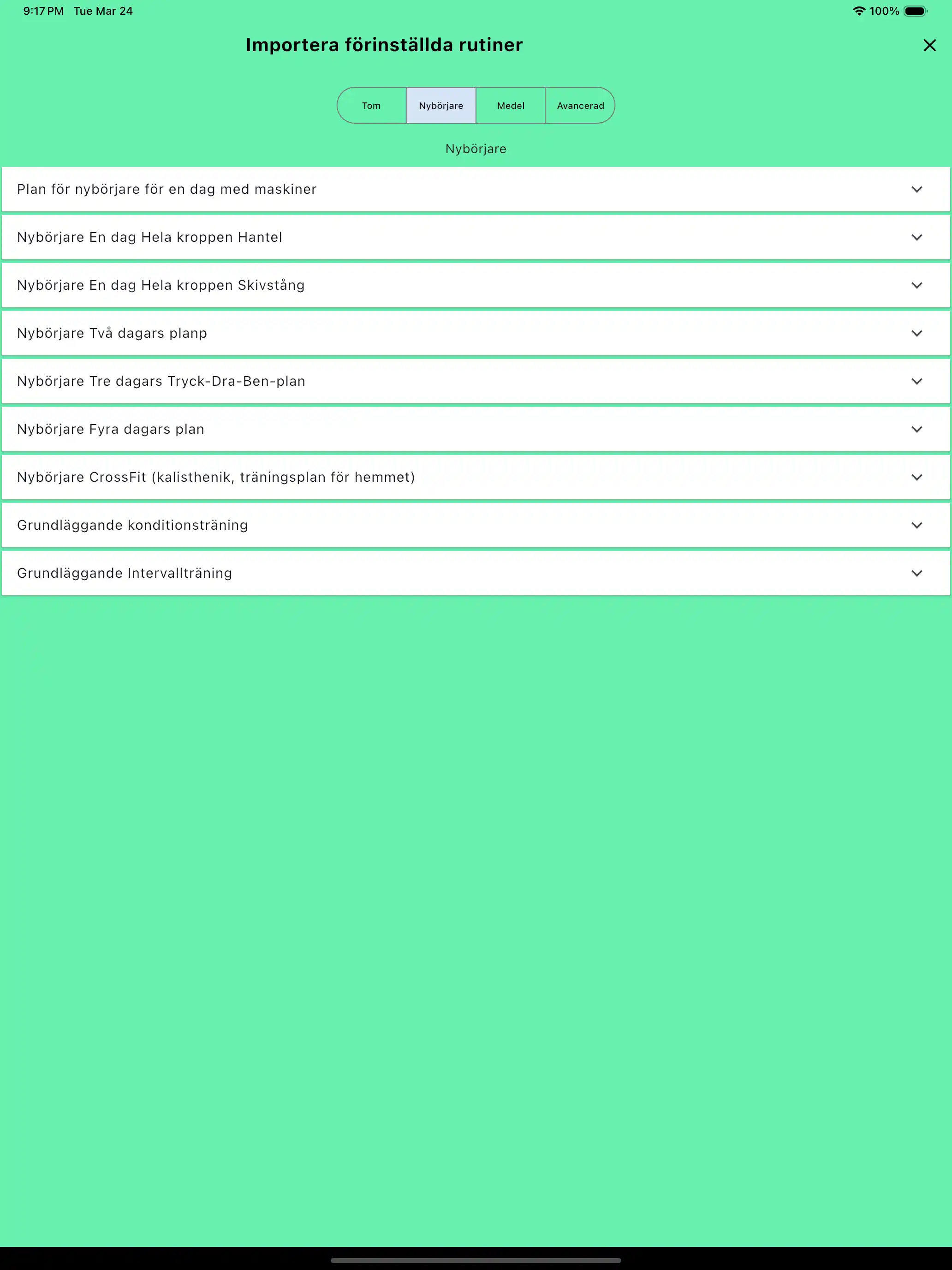 Importera standardmallar på surfplatta