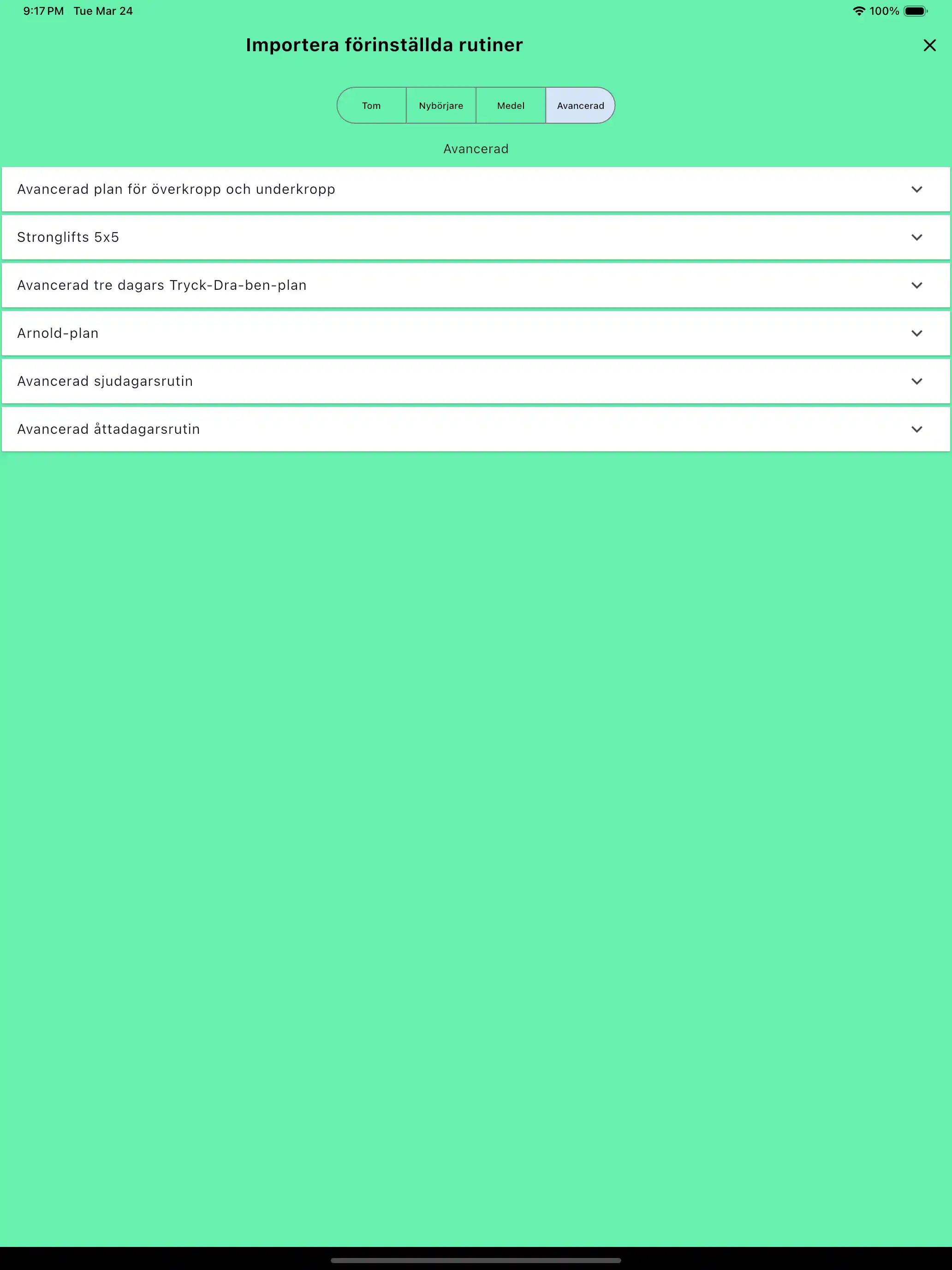 Importera standardmallar 2 på surfplatta