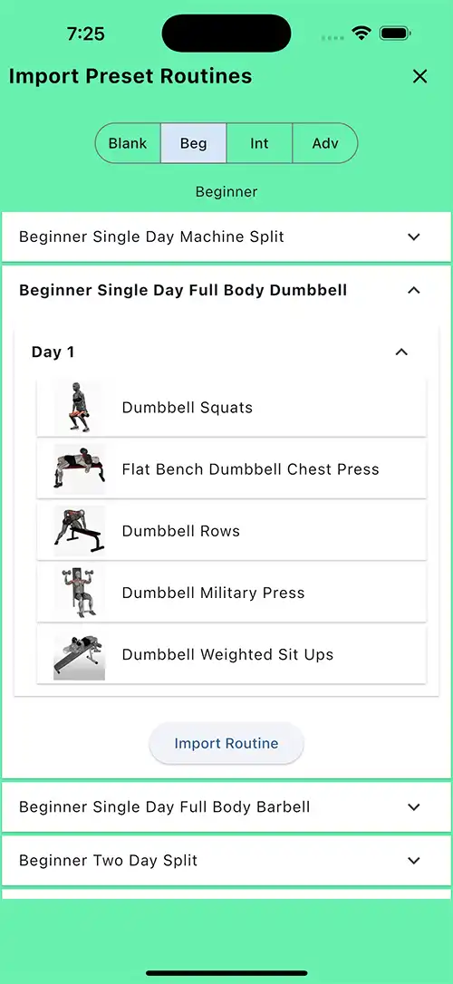 Beginner Single Day Full Body Dumbbell Split