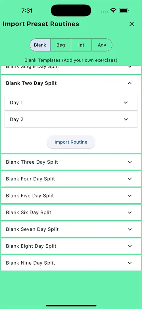 Custom Blank Two Day Split