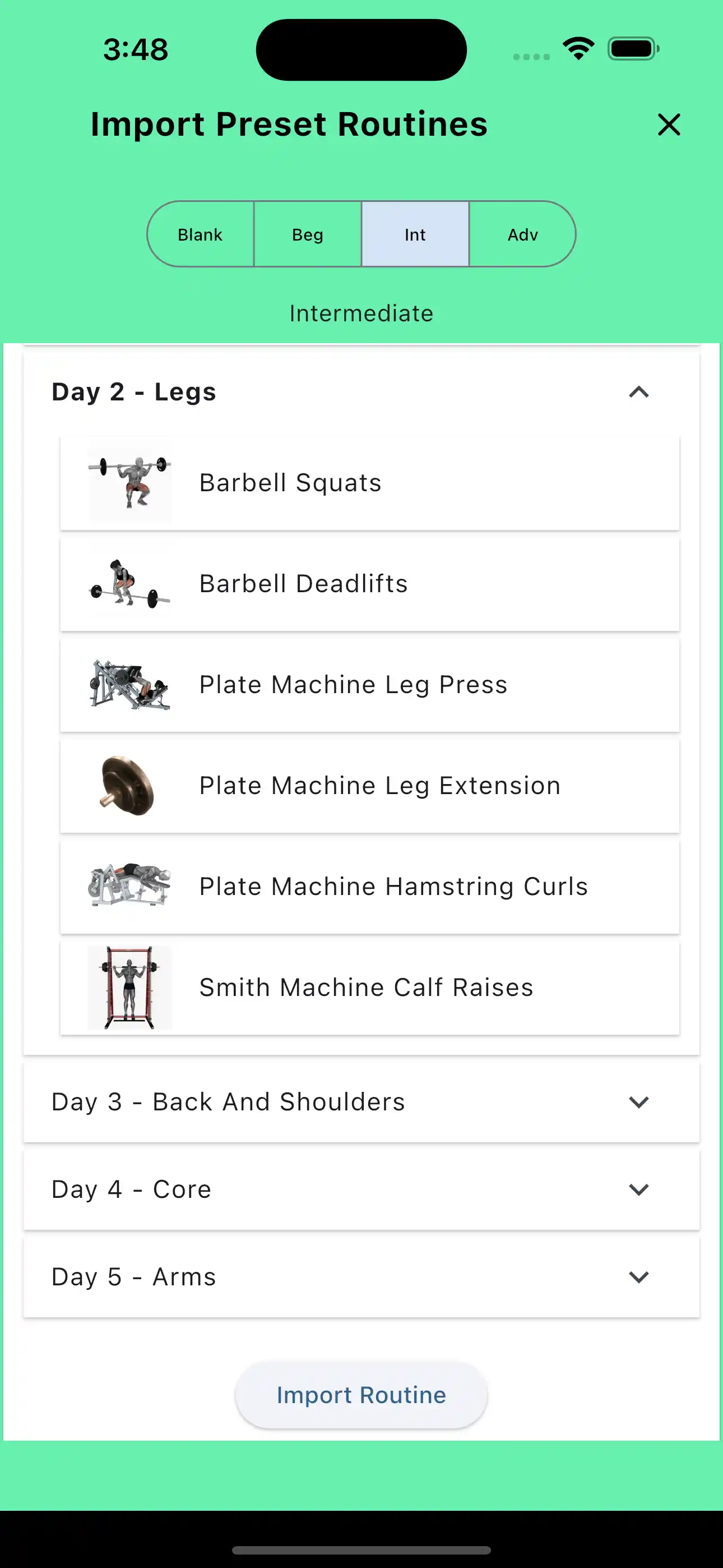 Intermediate Five Day Split Day 2 Legs