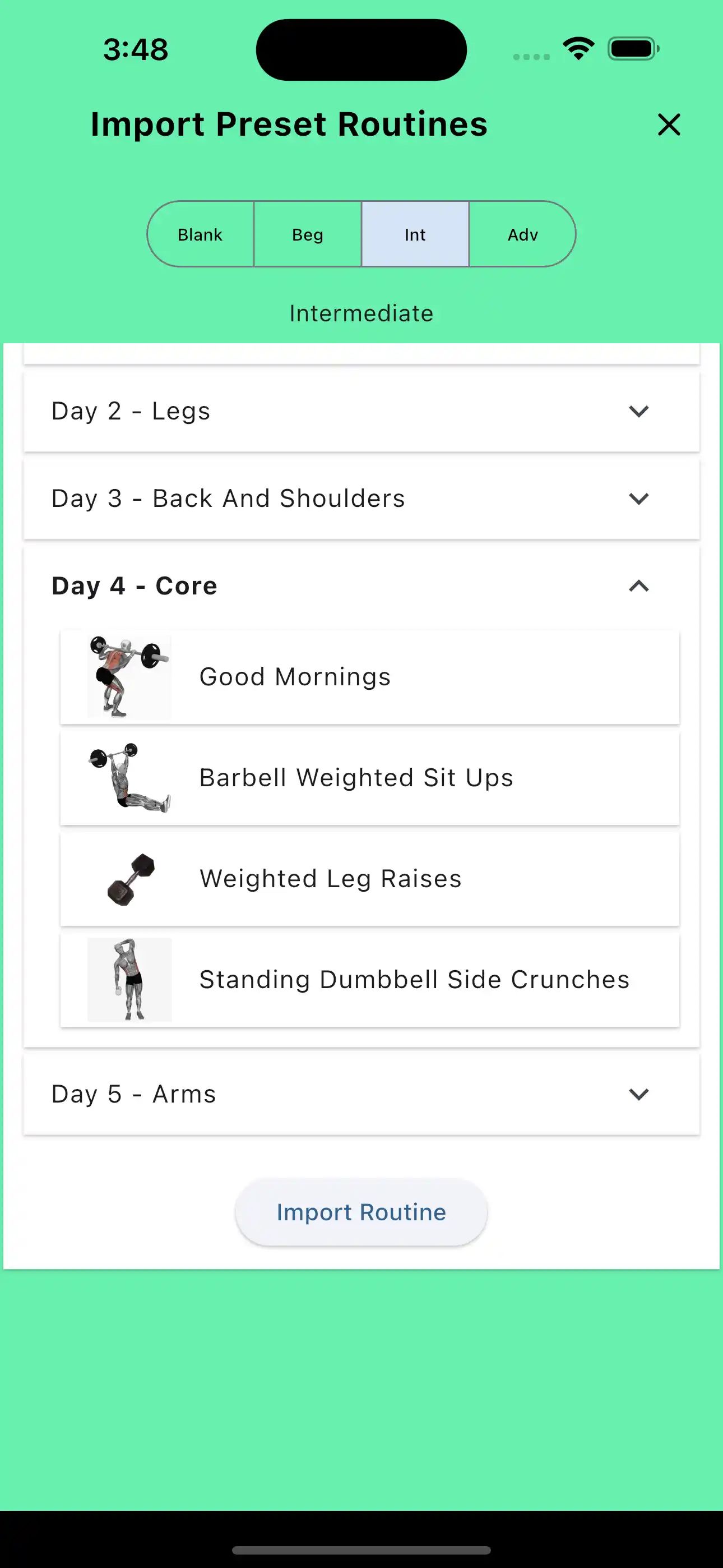 Intermediate Five Day Split Day 4 Core